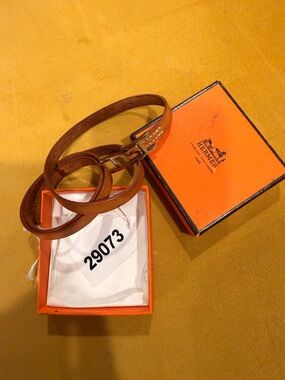 Hermès Brown Leather Double Tour Bracelet with Gold H Clasp